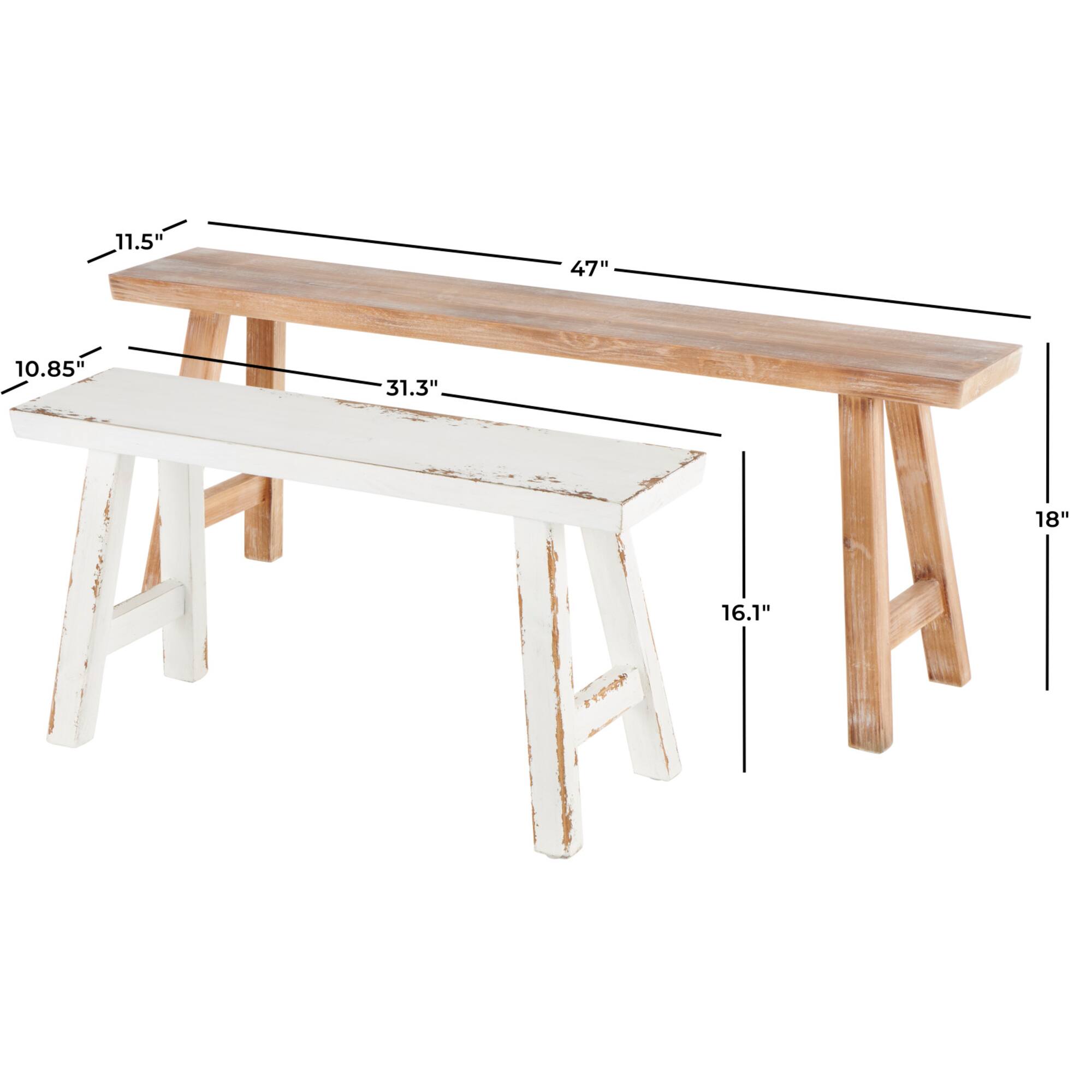Wood Slim Distressed Bench Set